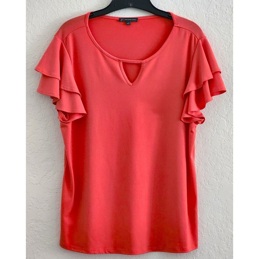 Top/Blouse-Adrianna Papell-Pumpkin Orange-Ruffle Short Sleeves-Pullover-Large